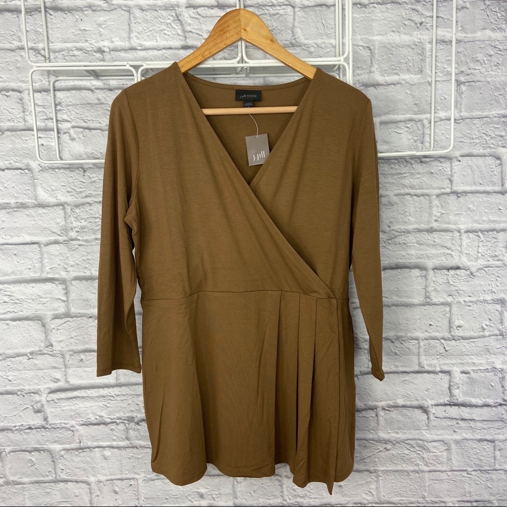 J Jill Wearever Pleated Crossover Top Acorn Brown